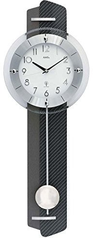 Pendeluhr AMS 5264 Wanduhr mit Pendel Funk , Carbon - Applikation auf Holzrückwand by AMS