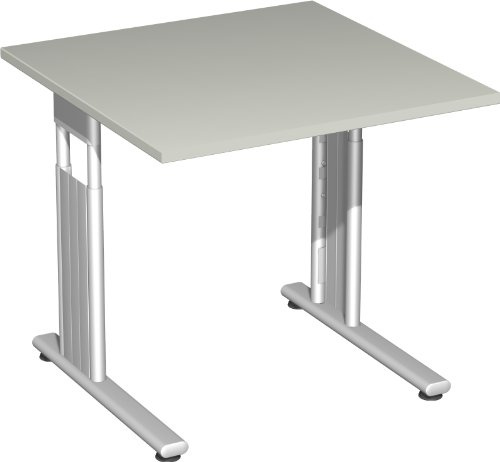 Gera Möbel S-617101-LG/SI Schreibtisch Lissabon, 80 x 80 x 68-82 cm, lichtgrau/Silber
