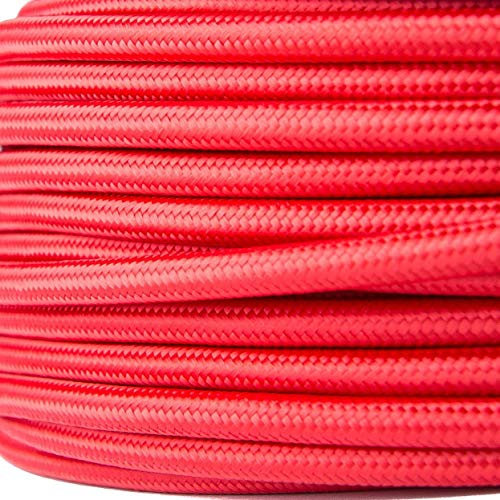 Cavo elettrico tondo rivestito in tessuto colorato per lampadari, lampade, abat jour. Il cavo elettrico diventa design! Scegli fra 30 colori. 5 Metri 2x0,75. Made in Italy! Rosso