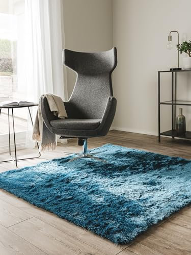 benuta Hochflorteppich Whisper Blau 60 x 60 cm - Kuschelig Weicher Teppich für Schlaf- und Wohnzimmer - Pflegeleicht - Fußbodenheizung Geeignet