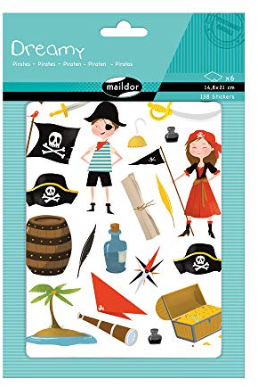 Maildor AE136O Packung mit 6 Bögen Stickers Dreamy in Format DIN A5, 14,8 x 21cm, ideal für Kinder ab 2 Jahren, 1 Pack, Piraten