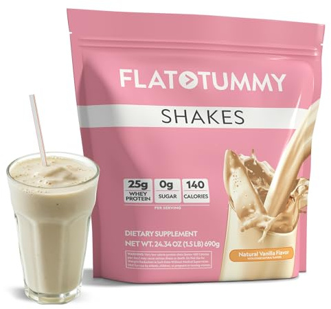 Flat Tummy Shakes - Vanilla, 20 Servings – Post GLP-1 Protein Supplement, High Protein, Zero Sugar, Keto-Friendly Meal Replacement with Clinically Studied Morosil®