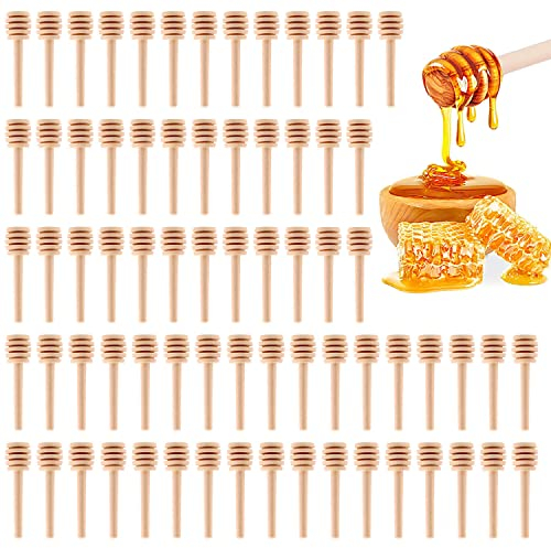 60 Pezzi Bastoncino Spargimiele Bomboniere Matrimonio Battesimo Cresima Comunione Bastoncini Miele 8cm in Legno per Vaso di Miele