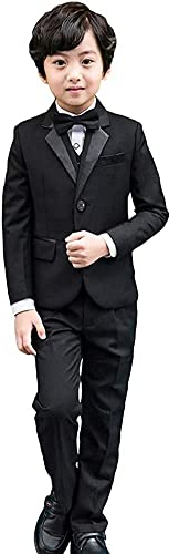LOLANTA 5-TLG Jungen Smoking Schwarz Jungen Anzug,Page Boy Anzüge Jungen Hochzeit Passt,104-110 (Etikettengröße 100)