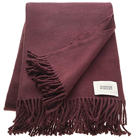 Schöner Wohnen Kollektion Tagesdecke 140x200 Baumwolle Mischung • unifarbene Kuscheldecke Basics • Sofadecke Pflaume