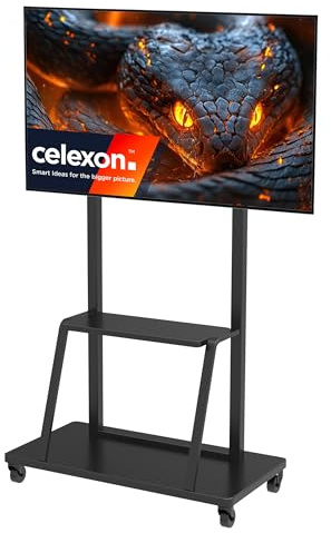 celexon Economy Displayständer/Rollwagen | 55-110 | höhenverstellbar 15cm | Geeignet für Displays bis 100 kg, mobil oder fest einsetzbar und mit praktischer Ablage für Zubehör in wechselnden Räumen