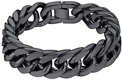 ChainsHouse Schwarz Armbänder 19cm Edelstahl Panzerkette 8mm breit Armskette Punk Gotik Armschmuck mit Geschenkebox