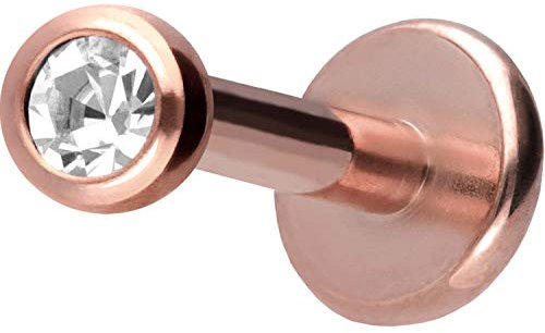 PIERCINGLINE Titan Labret Stecker Gewinde KRISTALL kristallklar Roségoldfarben 2 x 1,2 x 6 mm Piercing Ohr Lippe Nase