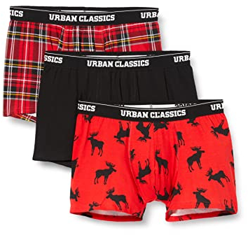Urban Classics Herren Boxer Shorts 3-Pack Boxershorts, red Plaid AOP+Moose AOP+blk, L