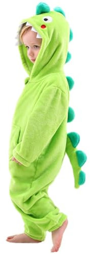 LOLANTA Déguisement Dinosaure Enfant, Animal Combinaison en Flanelle à Capuche pour Garçons Filles, Vert, 6-7 Ans, Tag L