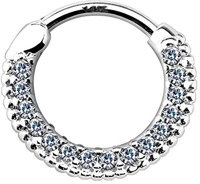 Segment Clicker Scharnier Ring Piercing 585 Gold 14 Karat mit Glitzer Kristall Septum Tragus Helix Nase Lippe Nasenring Nasenpiercing Ohr Weißgold