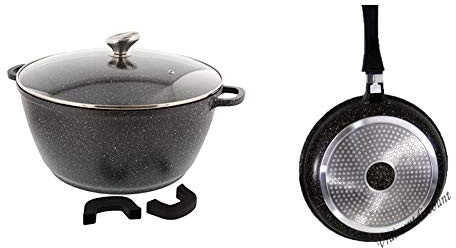 Pradel Excellence 52343M Faitout avec Couvercle, Aluminium, Noir et Blanc, 36 cm & 52393M - Sauteuse 28cm Façon Pierre en Fonte Aluminium, tous Feux dont Induction