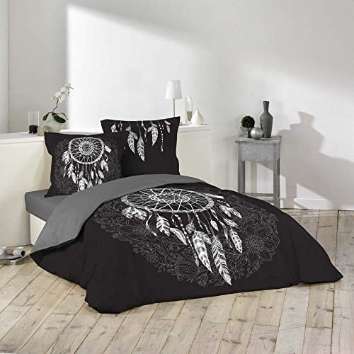 Dynamic24 3tlg. Bettwäsche 240x220cm 100% Baumwolle Übergröße Bettdecke Traumfänger Bettbezug King Queen Size mit 2 Kissenbezügen und 1 Bettdeckenbezug modern und pflegeleicht