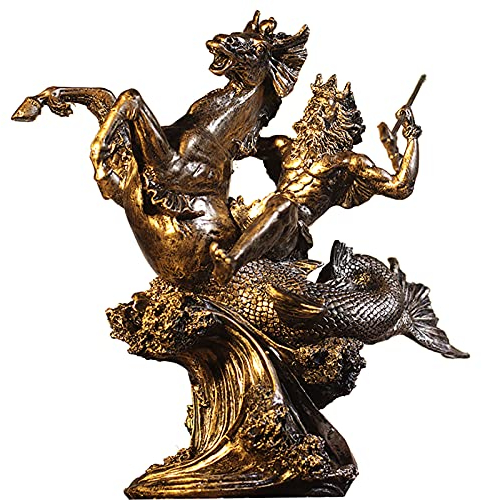KKLT Griechische Mythologie Poseidon Statuen,Griechischer Gott des Meeres Sammlerstück Figuren,Nneptune Statue Mit Trident Skulpturen-B 28x15x11.5cm(11x6x5inch)