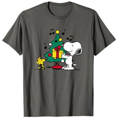 Peanuts - Grau, S, Kurzarm, Klassische Passform, Christmas-T-Shirt