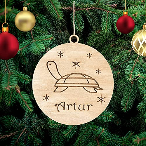 Pet-Jos Personalisierte Schildkröte Weihnachtsbaumschmuck Haustier Christbaumschmuck mit Schildkröte Namen Weihnachtsdeko Ornament Weihnachtsdeko aus Holz Weihnachtsbaum