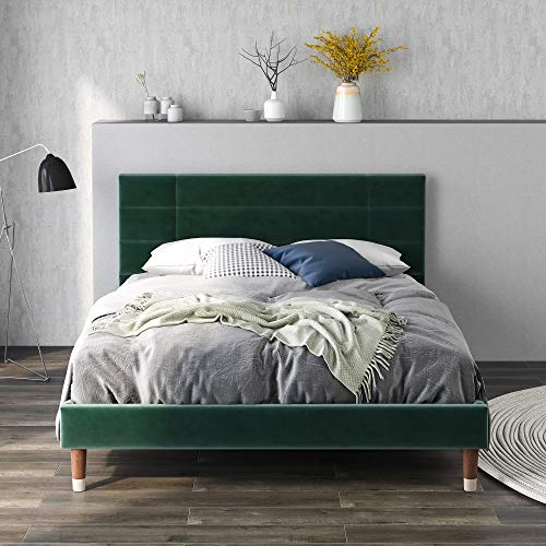 Bett Samt-Stoff Polsterbett Lattenrost Doppelbett (Grün, 140 x 200 cm)