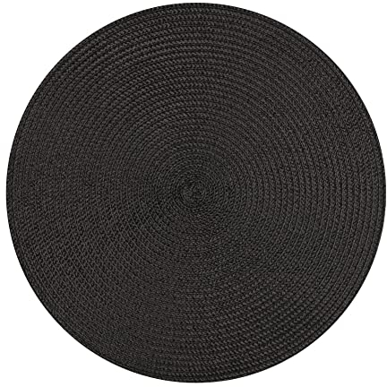 Rund Platzset und Untersetzer aus Polypropylen, 6er Set Tischset abwischbar 34cm Gewebte Tischuntersetzer Hitzebeständig und rutschfest,Ideal für Küche,Party,Hochzeit usw, Schwarz