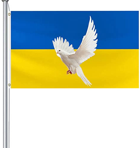 Ukraine-Flagge, Motiv: Frieden der Taube, 90 x 152 cm, Ukraine-Flagge, Banner, Polyester, ukrainische Friedensflagge, Gartenflagge mit Messingösen