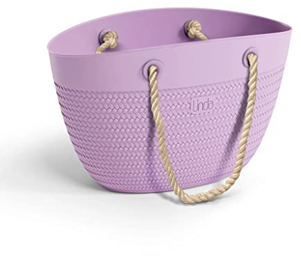 Kunststoff Tragetasche Tragekorb aus flexiblem Kunststoff in Lila und Rattan Optik