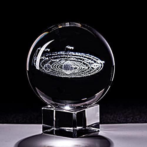 VVW&LIU Kristallkugel-Briefbeschwerer, 3D-Gravur, Sonnensystem, Glas, Miniatur, Planeten, Modellkugel, globale Wohnkultur, Geschenkfigur, mit Kristallsockel, 60 mm