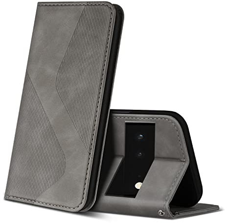ZONNAVI Coque pour Google Pixel 6 Pro, Premium Étui Housse en Cuir de Protection avec [Emplacements Cartes] [Magnetique], Clapet Folio Portefeuille pour Google Pixel 6 Pro (Gris)