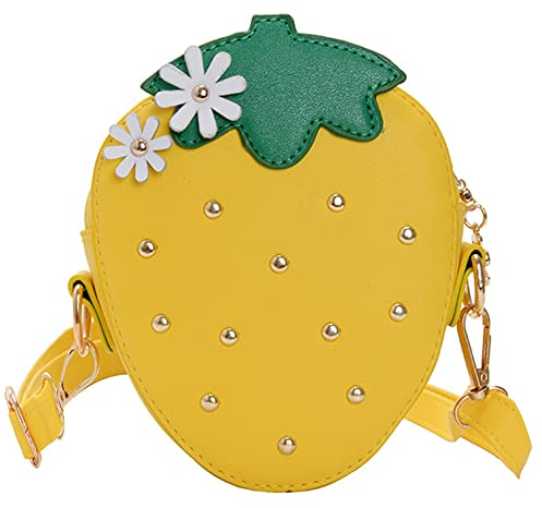 RONGTENG Erdbeerform Geldbörse mit Nieten Schulter Crossbody Tasche Handtasche Clutch Obst geformte Brieftasche, gelb