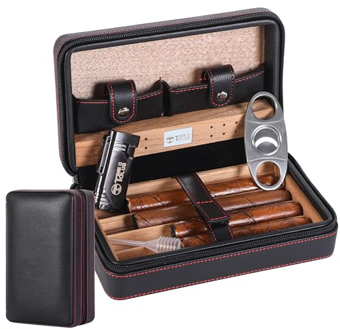 Tragbares Leder-Zigarrenetui mit Zigarrenschneider und Humidor für 4 Zigarren perfekt für Reisen für Trauzeugen