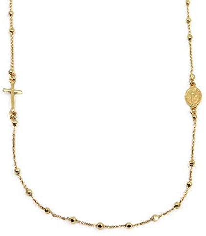 Collana Rosario Girocollo Unisex in Argento Sterling 925 Rodiato con Medaglietta Ovale Madonna dei Miracoli e Croce Pendente Oro