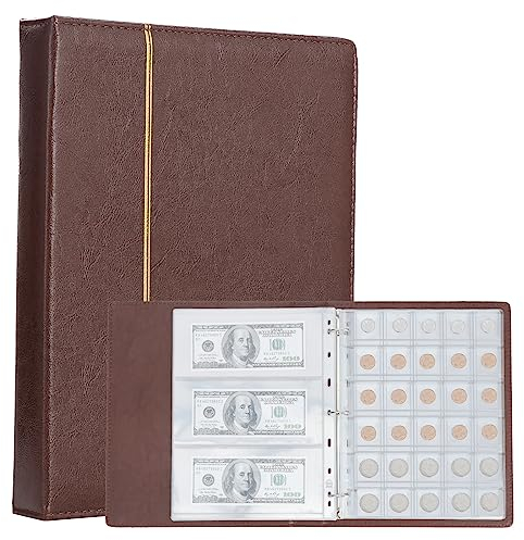 TsunNee Münzsammelalbum 150 Taschen, Ledereinband Münzsammelhalter Buch, Münzaufbewahrungsalbum mit 24 Taschen Bill Gedenkgeld Penny Halter für Sammler