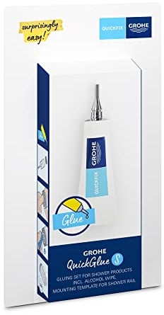 GROHE QuickGlue, 1 Kleber für Duschprodukte (pro Befestigungspunkt 1 Kleber nutzen, für Brausestangen benötigen Sie 2 Kleber, mit Alkoholtuch, Aushärtungszeit 24h) 41247000