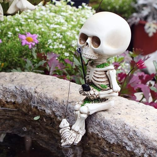 JARPSIRY Angel-Skelett-Statue, Halloween-Dekorationen, niedliche Angel-Skelett-Figur, Regalsitzer, Harz-Skulptur für Außenbereich, Garten, Hof, Rasen, Teich, Wasserfälle, Pool-Ornamente