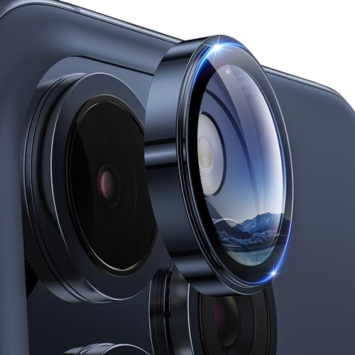 Hoerrye 4 Stück für iPhone 15 Pro/iPhone 15 Pro Max Kameraschutz, [Kratzfest, Stabil], Ultra-Klar 9H Härte Kameraschutz HD gehärtetes Metallglas Kamera Displayschutzfolie Filmzubehör Blue Titanium