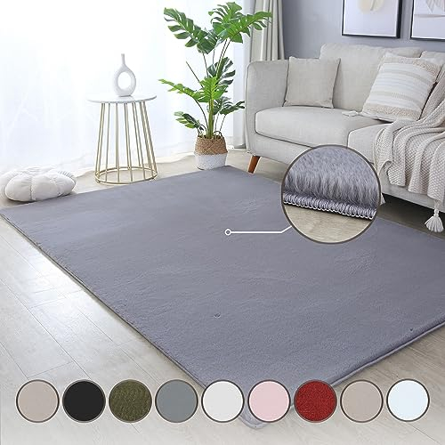 HomebyHome Teppich Wohnzimmer 240x340 cm Grau Waschbarer Hochflor Flauschiger Teppiche Einfarbig Moderne Design - Küchenteppich Waschbar Shaggy Extra Weich Teppich für Schlafzimmer Kinderzimmer