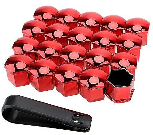 17mm Mutternabdeckungen,20 Stück Radschraubenkappen Mit Entfernung Werkzeug Sechskant-Reifen Muttern-abdeckungen Radmutterkappen Radbolzen Kappen Rad Mutter Cap Radbolzen Schutz Cover-Rot #2