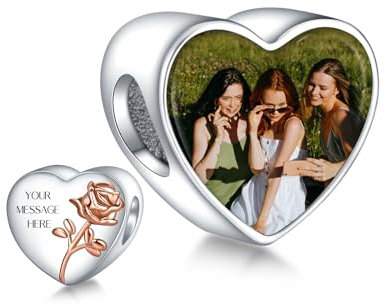 Annmors 925 Sterling Silber Charm Personalisierte Foto Anhänger fit Armband Halskette Maßgeschneiderte Herzform June Rose Bild Perle Frauen Mädchen Katzen Hunde Baby Familie
