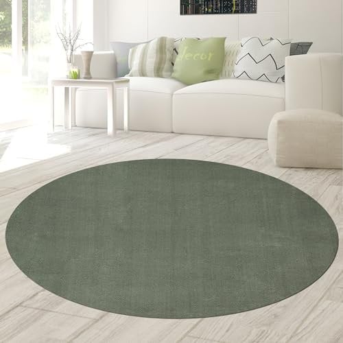 Hochflor-Teppich in tiefem Dunkelgrün – Luxus und Wohlfühlen vereint! Größe 200 cm Rund