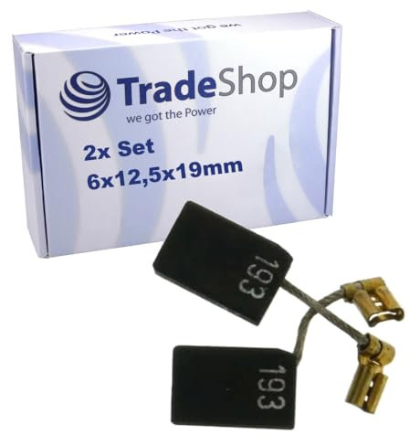 2x Trade-Shop Kohlebürsten Motorkohlen 6x12,5x19mm kompatibel mit Metabo W14-125 Ergo, W14-150 Ergo Winkelschleifer, KS66 Kreissäge, RWE1100 Rührer