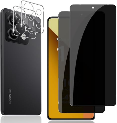 Locofun Protector de Pantalla de Privacidad para Xiaomi Redmi Note 13 5G y Protector de Lente Cámara, Antiespia Cristal Vidrio Templado, 9H Dureza Anti-Spy Anti-Arañazos [2+2 Piezas]