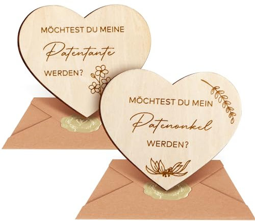 Marvelights Möchtest DU MEIN Patenonkel/Möchtest DU MEINE Patentante Werden, Schwangerschaft verkünden mit 2 Herz Holz Scheiben, Überraschung Umschläge zur Schwangerschaftsverkündung