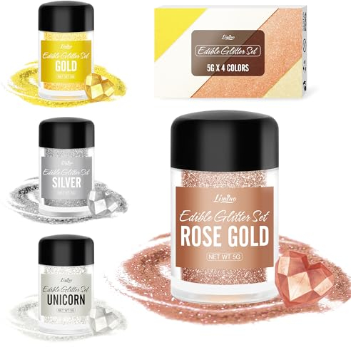 Essbarer Glitzer - 4 Farben Essbarer Glitzerpulver Glitzerstaub in Sprühflasche für Kuchen, Getränke, Lebensmittel - Metallisch Glitzerpuder Lebensmittelfarbe Pulver zum Cocktails,Wein,Fondant,Keksen