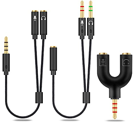 2 en 1 adaptador de divisor de auriculares de 3,5 mm (micrófono de audio) hembra a macho a hembra, cable estéreo Jack Y, compatible con PS4, PS5, Nintendo Switch, teléfono, ordenador portátil (3 en 1