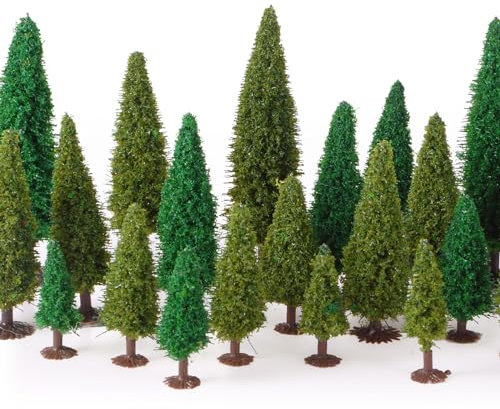 Skylety 35 Pcs Model Trees 2.16in-4.9in Green Train Scenery Landscape Pine Miniature Diorama Trees Mixed Model Bottle Brush Plants for Road Architecture Building DIY Decoration Gift