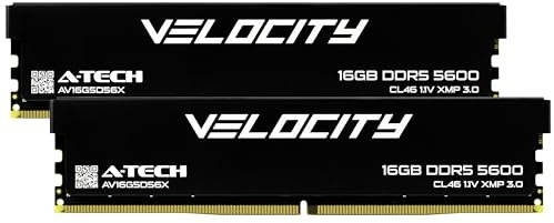 A-Tech Velocity RAM 32GB (2x16GB) DDR5 5600MHz (PC5-44800) XMP 3.0 UDIMM 1.1V Non-ECC DIMM 288-Pin Desktop Computer Gaming Memory - AV2K16G5D56X