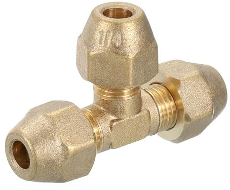 sourcing map Brass Tee Pipe Fitting with Nut, 1/4 3 Way T-Connector Fitting Coupler for Air Conditioner Refrigeration Plumbing