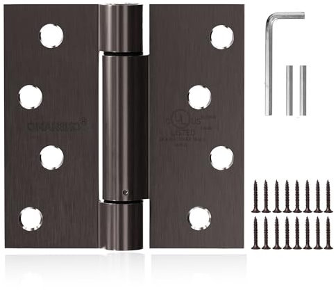 OMANSKO 2 Pack Modern Oil Rubbed Bronze Iron Self Closing Door Hinges 4 x 4 in Auto Close Hinges 8 Holes Square Corners Adjustable Tension for Interior Door 1-3/4 to 2 in Thick