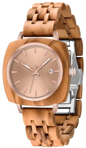 Dentily Montre à quartz en bois naturel faite à la main pour femme