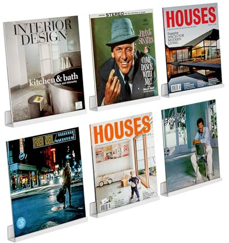 AITEE Vinyl Wandhalterung: 6 Pack Weiß Acryl Schallplatten Wandhalterung 30,5 x 4,3 x 4,3 cm für Platten und Fotos