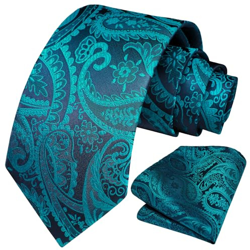 HISDERN Herren Krawatten-Set Aqua Paisley für Männer - Erwachsene Männer - Accessory