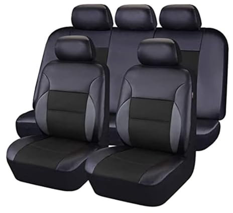 MaKeMoney Auto Sitzbezüge FüR Ford Transit Custom (2017-2025), Leder Schonbezüge Vordersitze und Rückbank Sitzschoner Kompletter Satz Auto Zubehör, B/Black